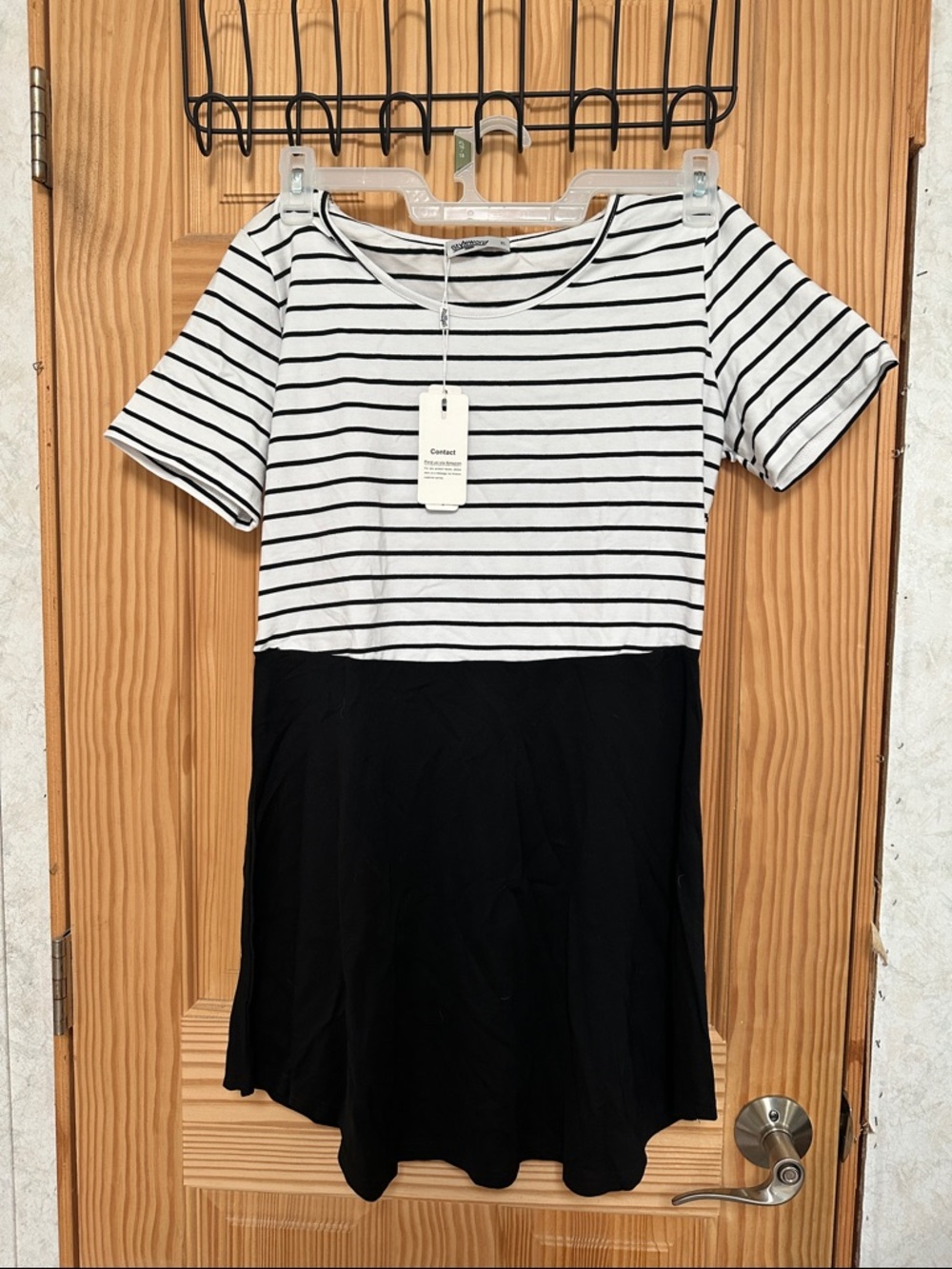 Striped Black & White Asymmetrical Hem Dress